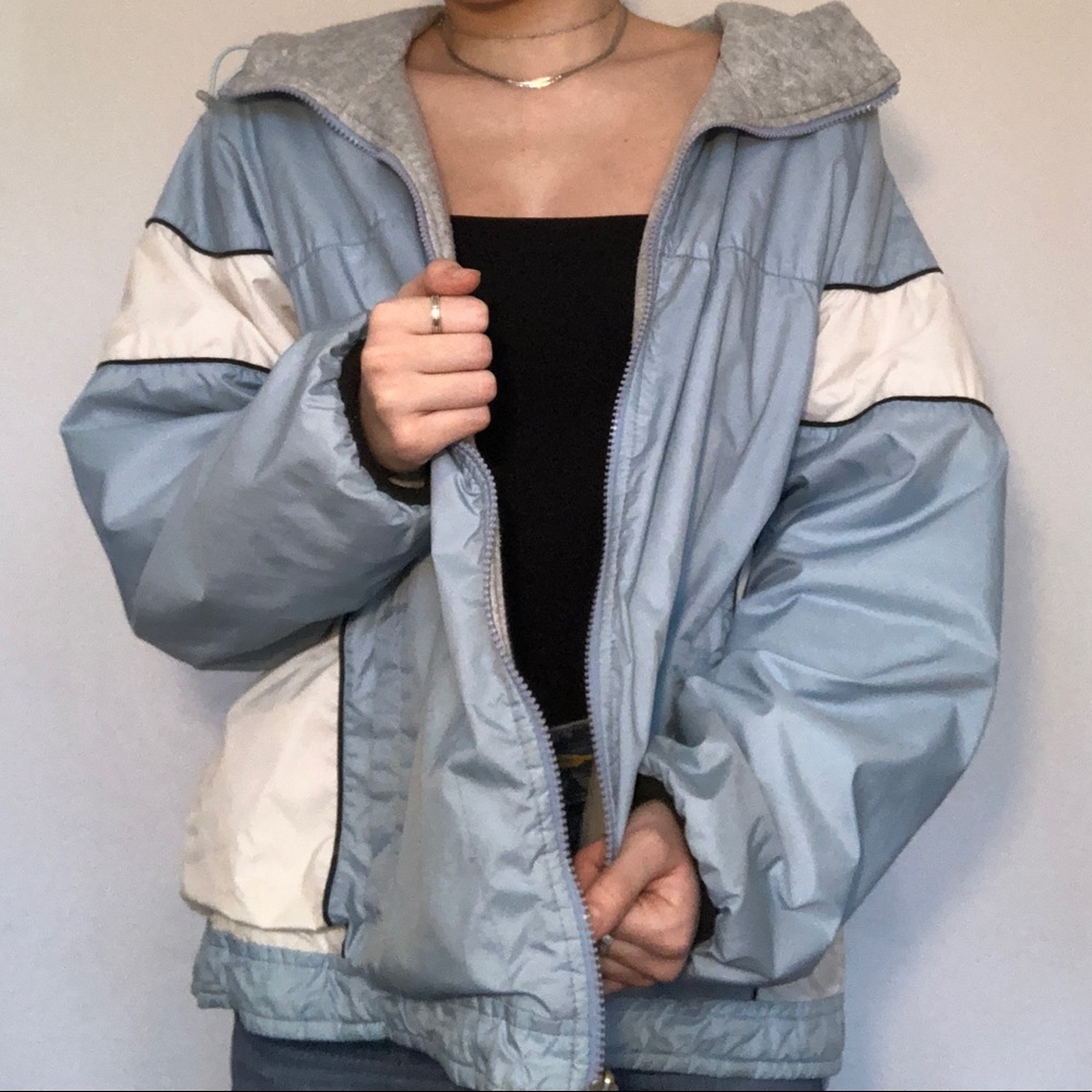 Light blue, white and grey reversible jacket 💙